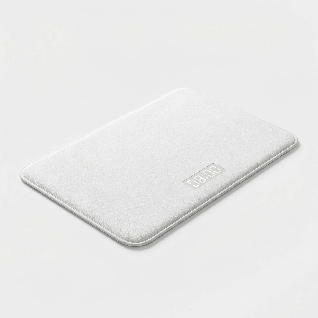 Flowique smart alarm mat: pressure-activated rug with wave pattern. Helps heavy sleepers wake up; ideal bedroom gadget.