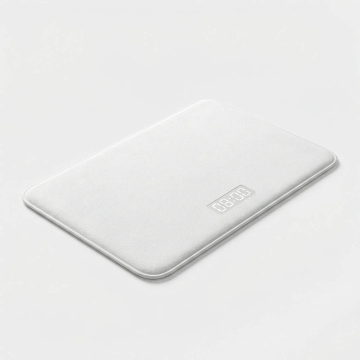 Flowique smart alarm mat: pressure-activated rug with wave pattern. Helps heavy sleepers wake up; ideal bedroom gadget.
