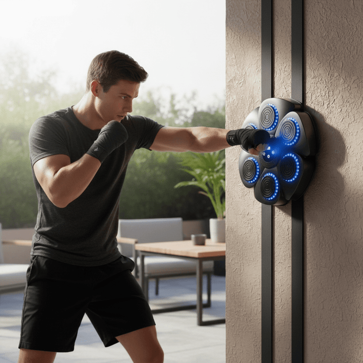 Interactive smart boxing machine with Bluetooth music to boost cardio & stress relief at home.