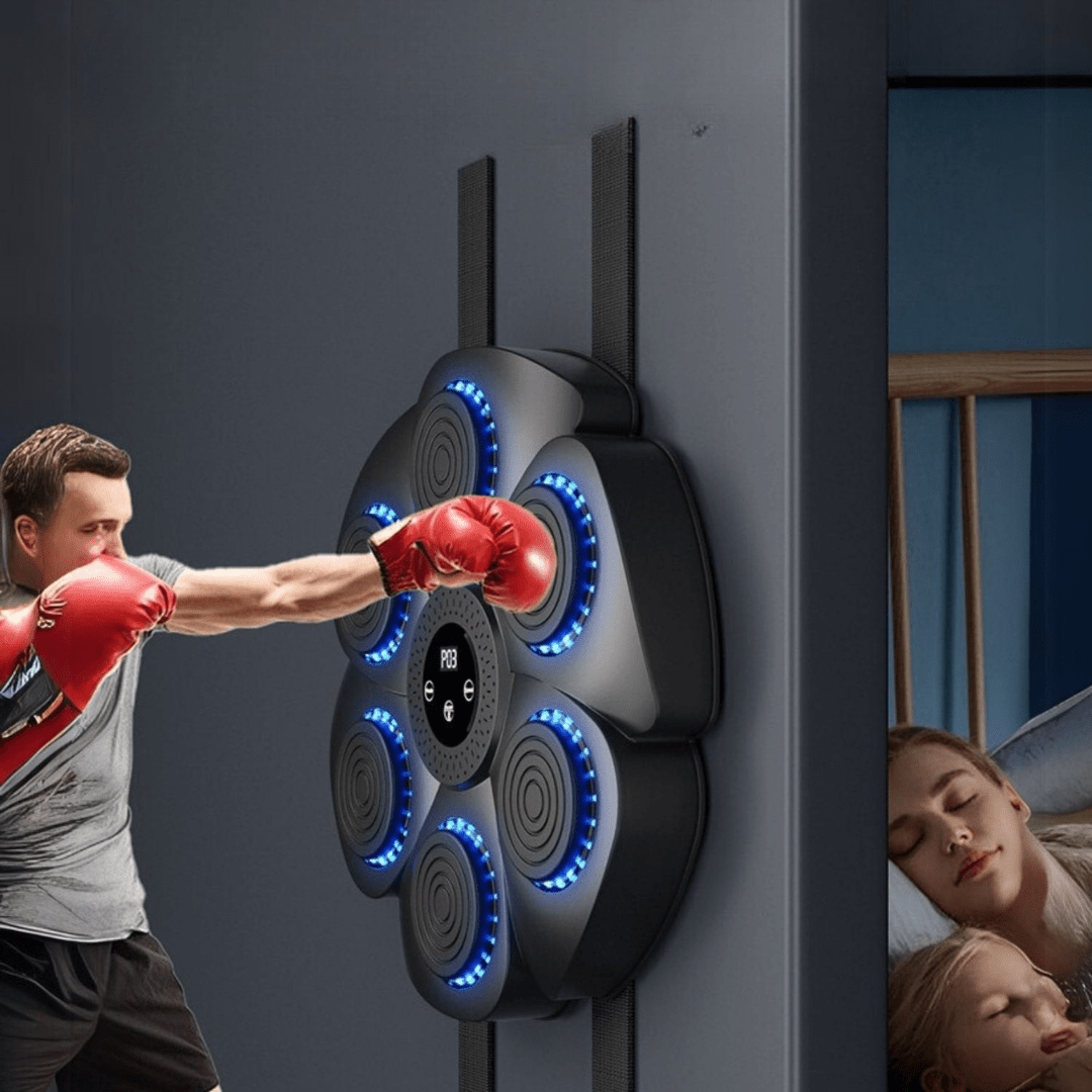 Home gym smart boxing machine for parent-child fitness, featuring dynamic RGB lights & music.