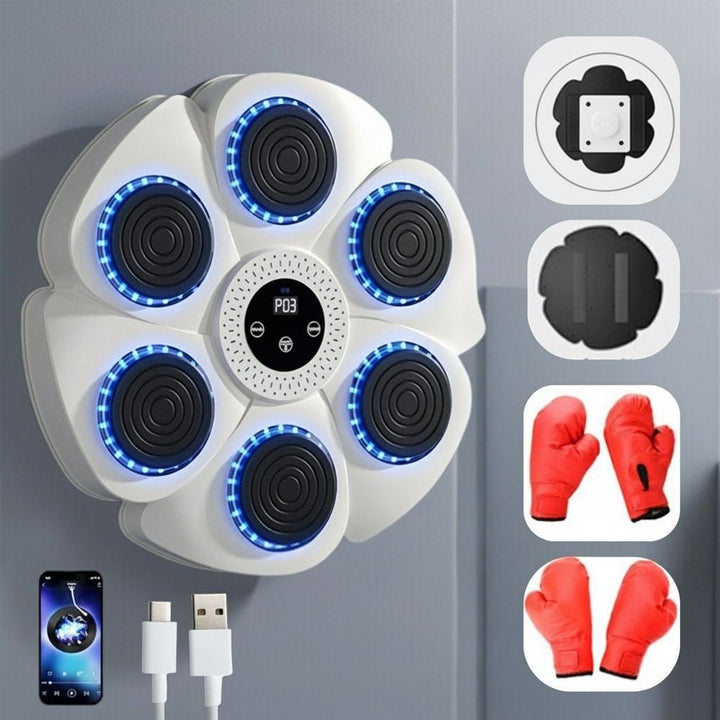 Sleek smart punching bag alternative with Bluetooth music integration & dynamic RGB lighting for all fitness levels.