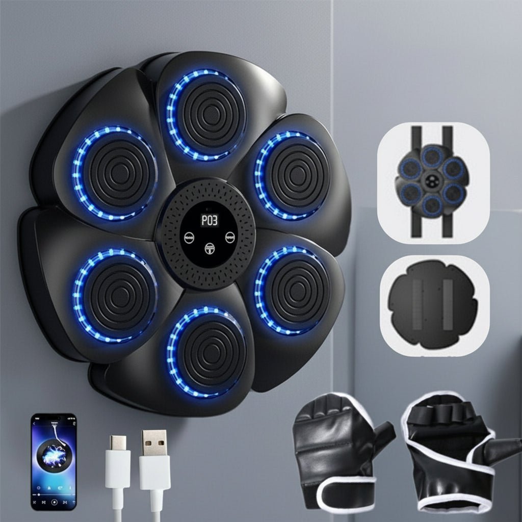 Improve cardio & relieve stress with this smart boxing machine, featuring Bluetooth music & vibrant RGB lights.