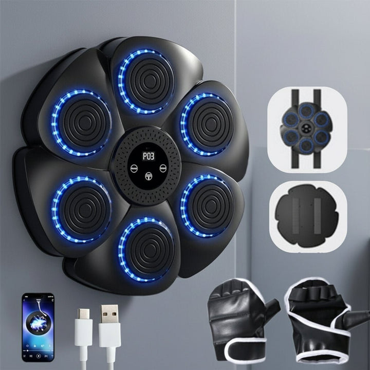 Improve cardio & relieve stress with this smart boxing machine, featuring Bluetooth music & vibrant RGB lights.