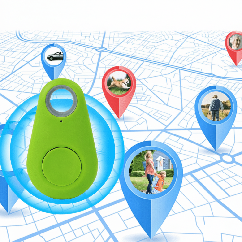 Smart real-time GPS tracker with geofence for pet safety & anti-lost valuables tracking. Long battery life.