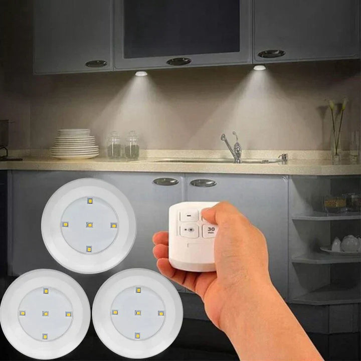 Smart LED puck lights, wireless & energy-saving, for under cabinet, closet, or home accent lighting.
