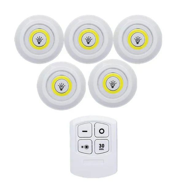 Energy-saving smart LED puck lights, battery operated with wireless remote for efficient, bright home light.