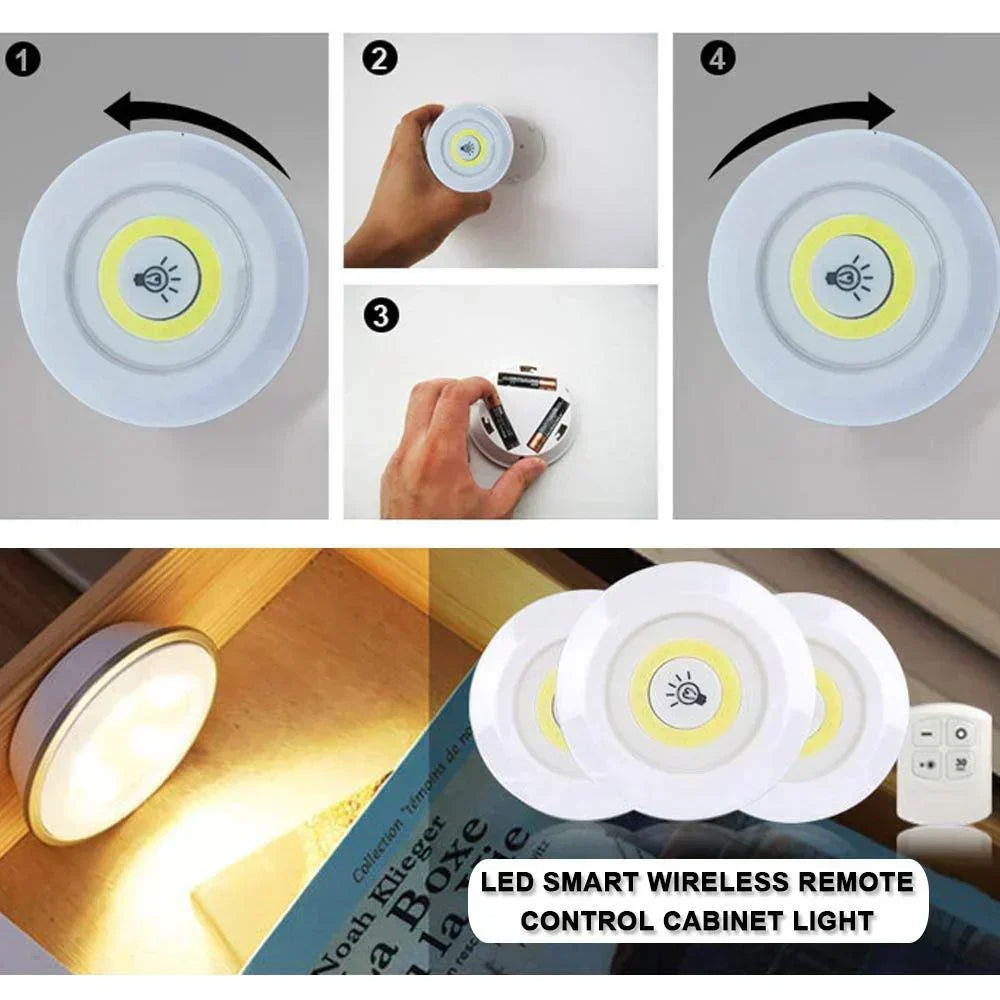 Smart, energy-saving LED puck lights with wireless remote control for versatile indoor lighting needs.