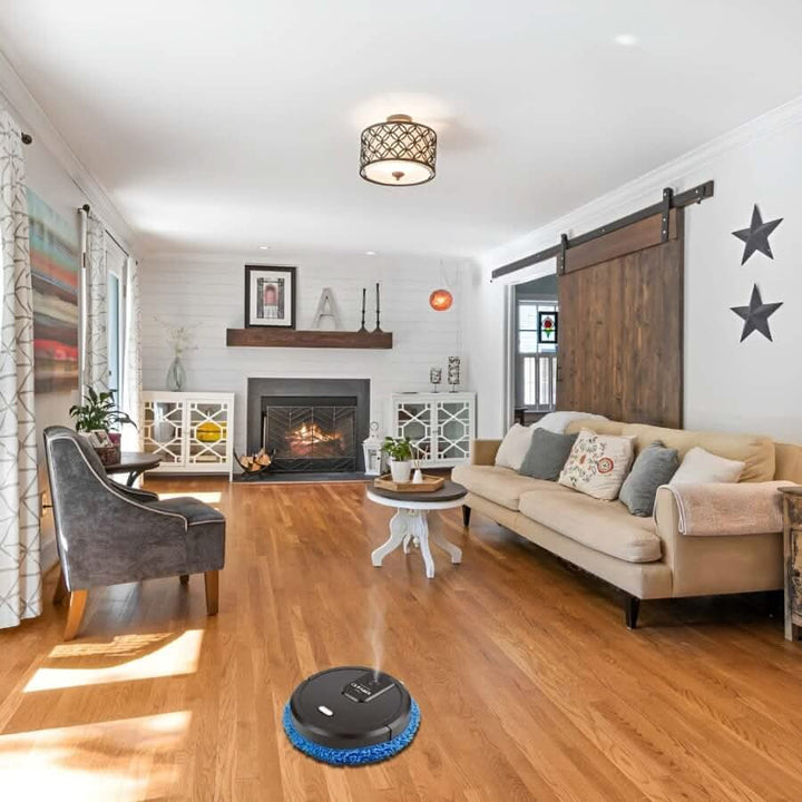 Efficient robot mop for hardwood, tile & carpet cleaning; rechargeable & cordless.