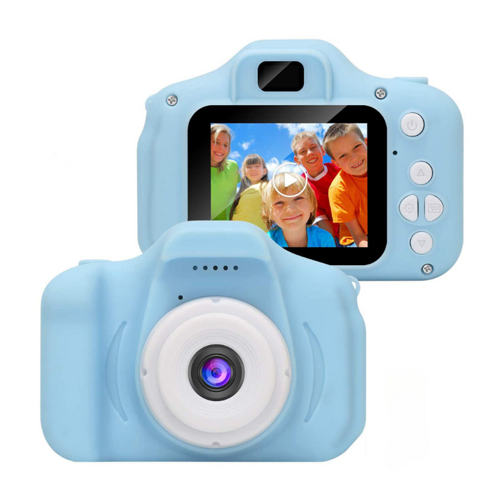 Blue SnapKid digital camera for kids. Durable video camera, perfect gift for creative child photographers.