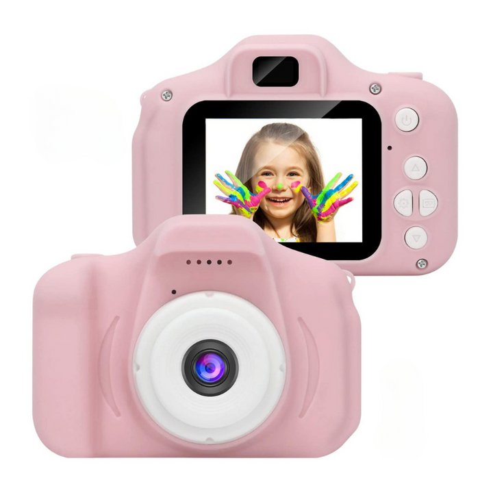 Pink SnapKid digital camera, a child-friendly and durable toy for kids' photography & creative video.