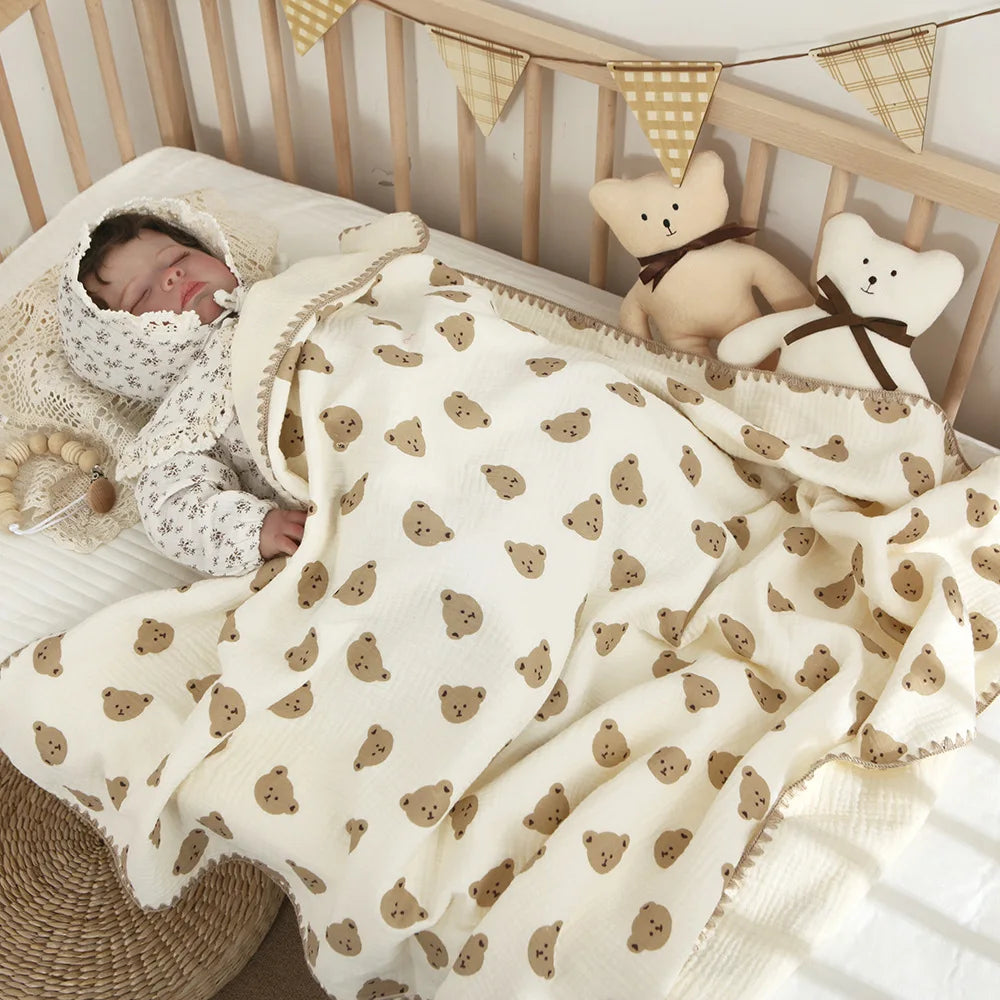 Organic 4-layer cotton baby swaddle blanket, offering breathable comfort for baby's delicate skin
