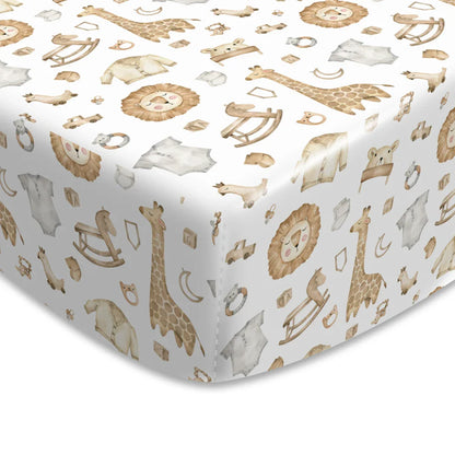 Cartoon themed baby crib sheet, soft and fitted for a snug and secure sleep.