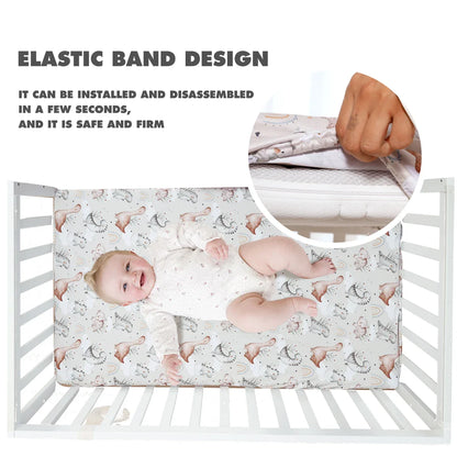 Breathable baby crib sheet featuring a colorful cartoon design, perfect for a toddler bed.