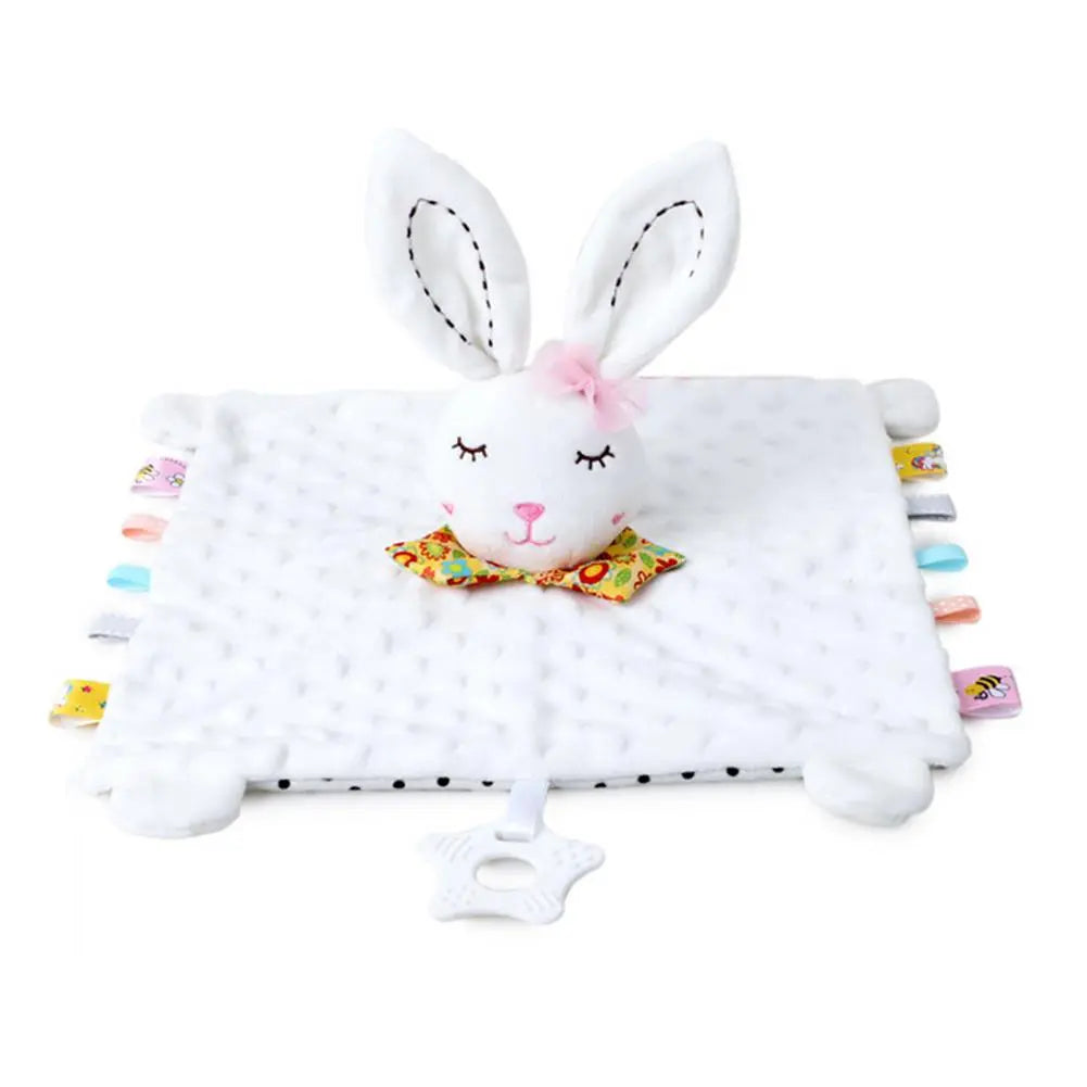 Unicorn baby animal plush blanket with attached BPA-free teether toy, purple