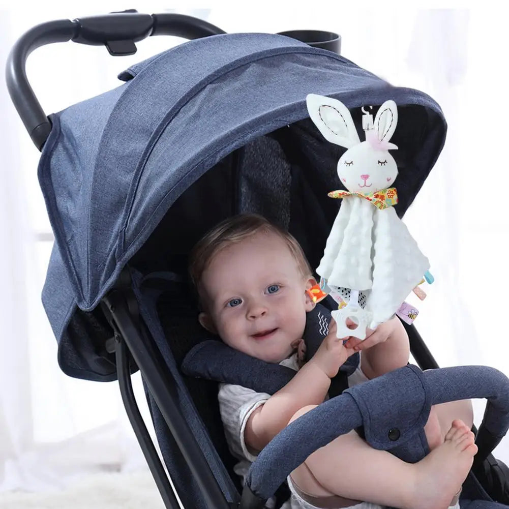 Plush bear baby cuddle blanket with crinkle teether, perfect for newborns