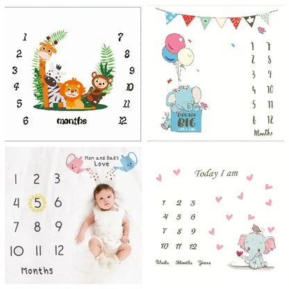 Soft baby milestone blanket with numbers and months for newborn photography, ideal growth tracker.