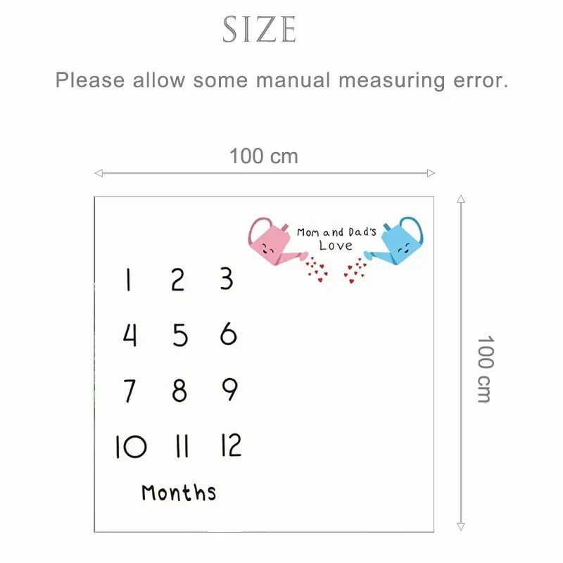 Baby milestone blanket showing 12 months for infant growth tracking, soft and comfortable for photos.
