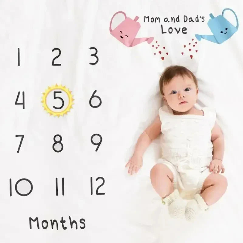 Versatile baby milestone blanket, used as photography prop and soft nursery blanket for infants.