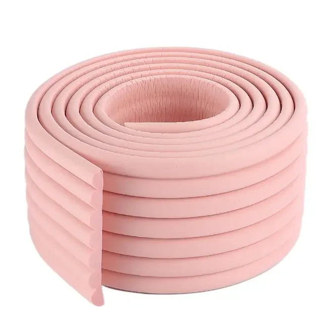 Brown furniture edge protector foam strip, blending with wooden furniture for safety.