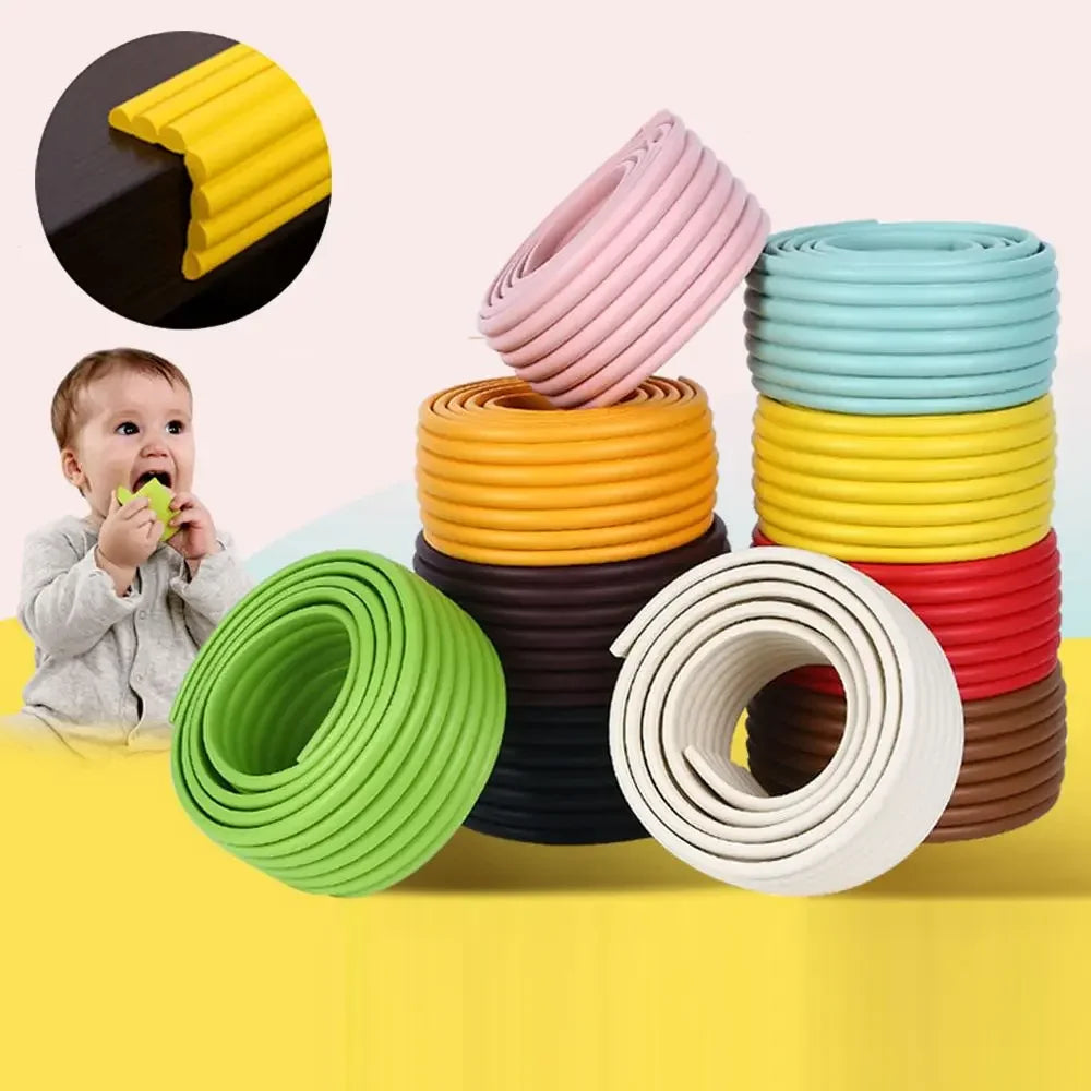 Beige furniture edge protector foam strip, ideal for baby proofing sharp corners.