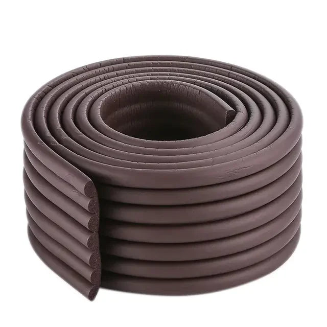 Flexible foam edge protector strip, easily conforms to furniture shapes for safety.