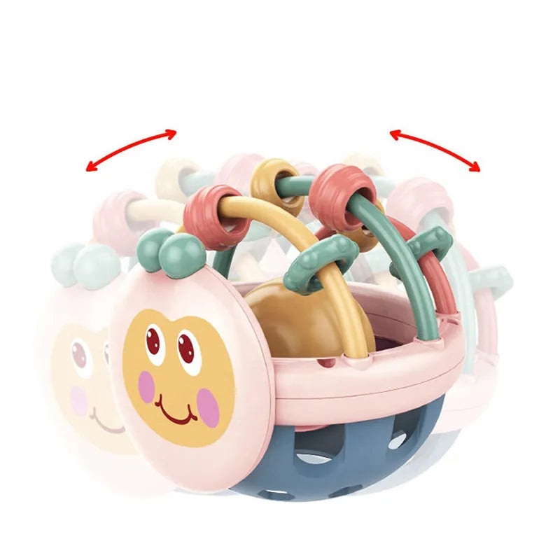 Soft infant teether rattle ball with various textures, perfect for a baby's sensory exploration.