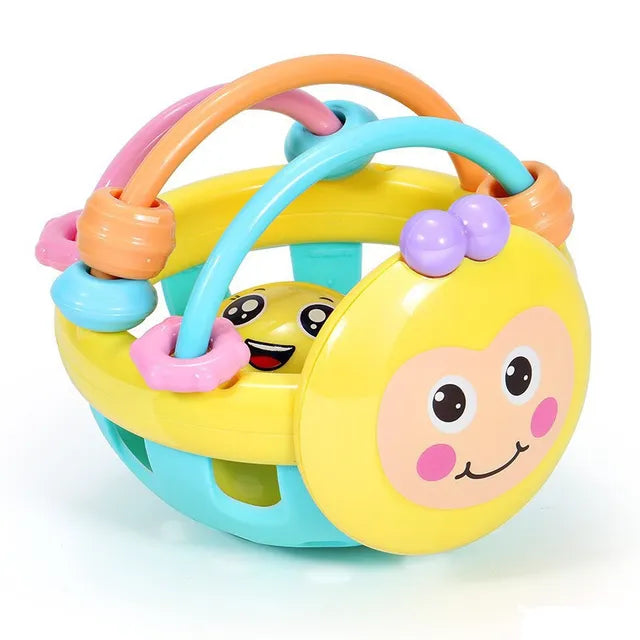 Baby sensory teether rattle ball for infants, a soft toy designed for early learning and discovery.