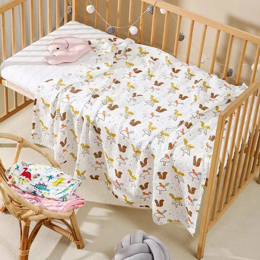 Soft bamboo cotton muslin swaddle blanket, gentle 2-layer newborn wrap in a neutral color