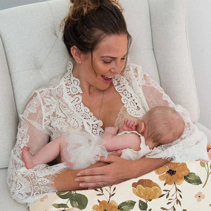 Blue patterned breathable stretch nursing pillow cover, an essential infant care item