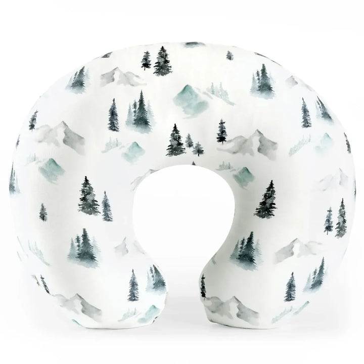 Three different colors of breathable stretch nursing pillow covers stacked, display options