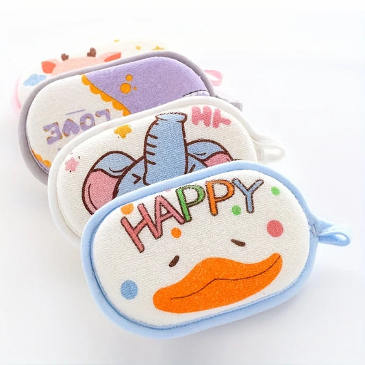 Soft cartoon animal baby bath sponge for gentle newborn and toddler skin, ideal for kids bath time