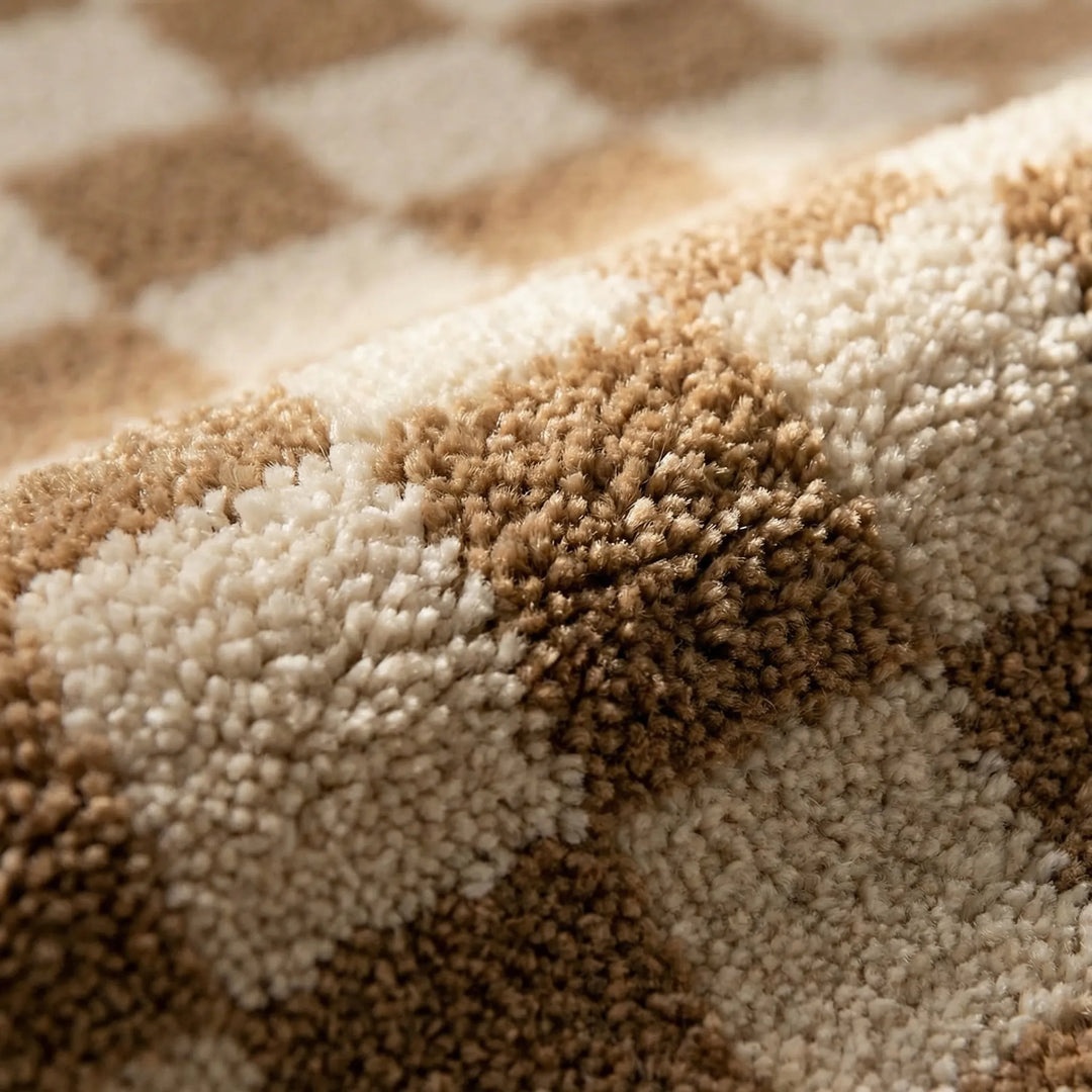 Absorbent & quick-dry checkered bath floor mat, PlushiGrid, perfect for a cozy, dry bathroom.