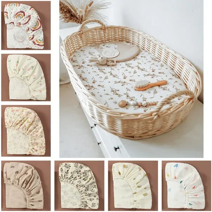 Close-up of premium cotton gauze bassinet sheet, super soft for baby's sensitive skin