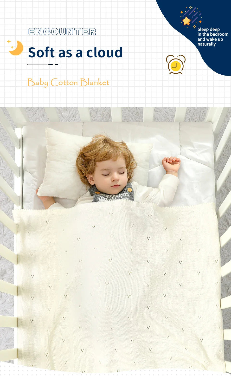 Eco-friendly cotton baby blanket, sustainable choice for sensitive newborn skin. Cozy & gentle.