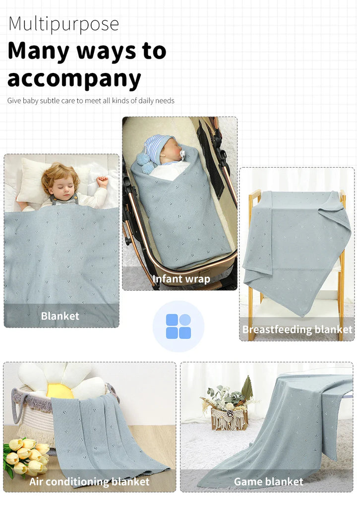 Cozy cotton baby blanket, all-season essential for newborns. Soft, breathable, and versatile.