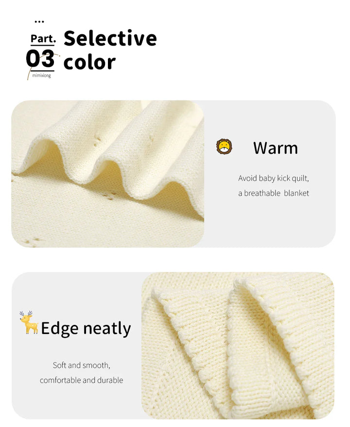 Natural cotton baby blanket, unbleached & gentle for newborn skin. Ideal for eco-conscious parents.