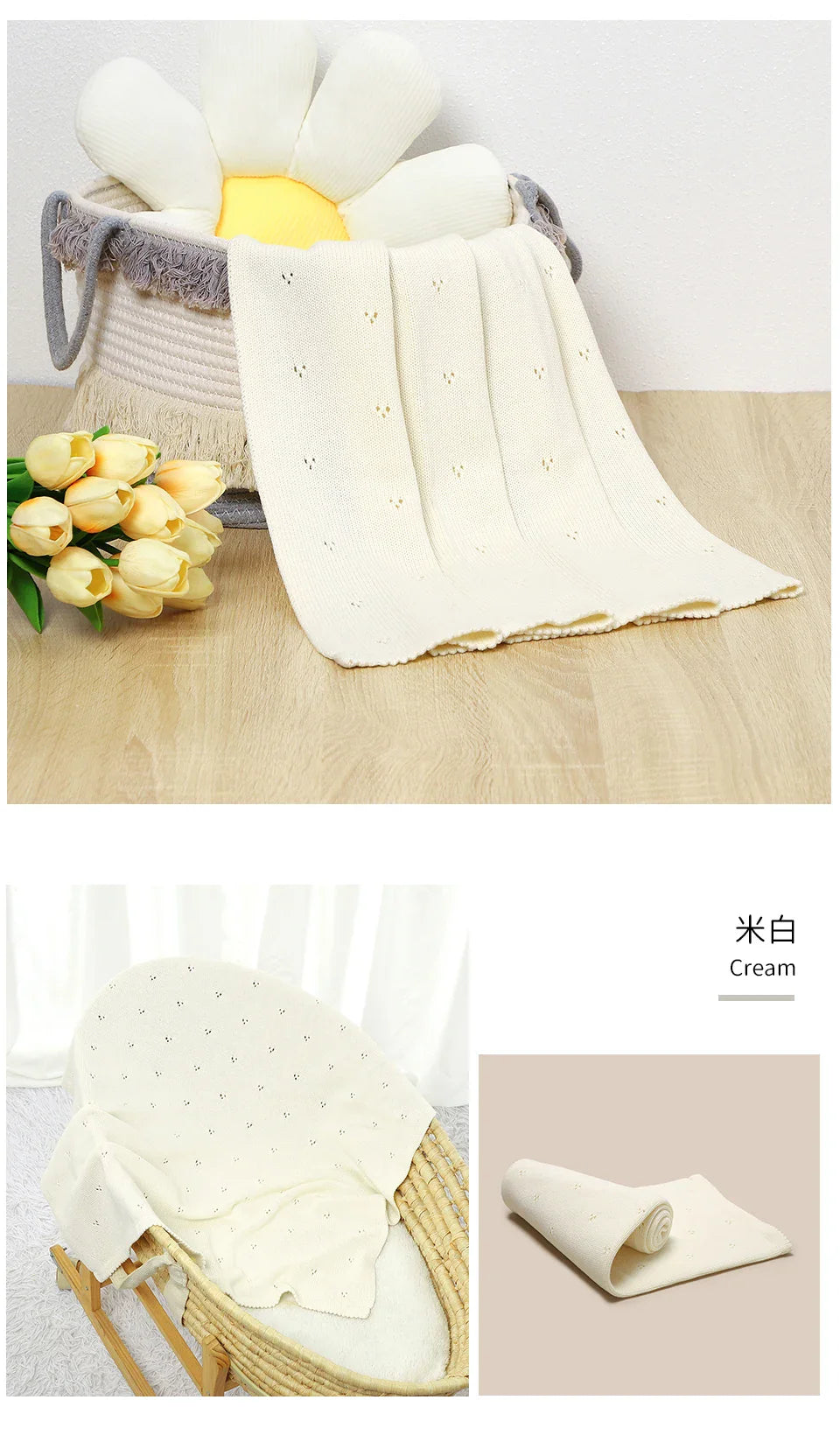 Light grey cotton baby blanket, unisex & minimalist. Perfect for modern nurseries & cozy infants.