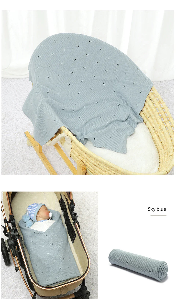 Hypoallergenic cotton baby blanket, safe & soft for sensitive infant skin. Ideal for all seasons.
