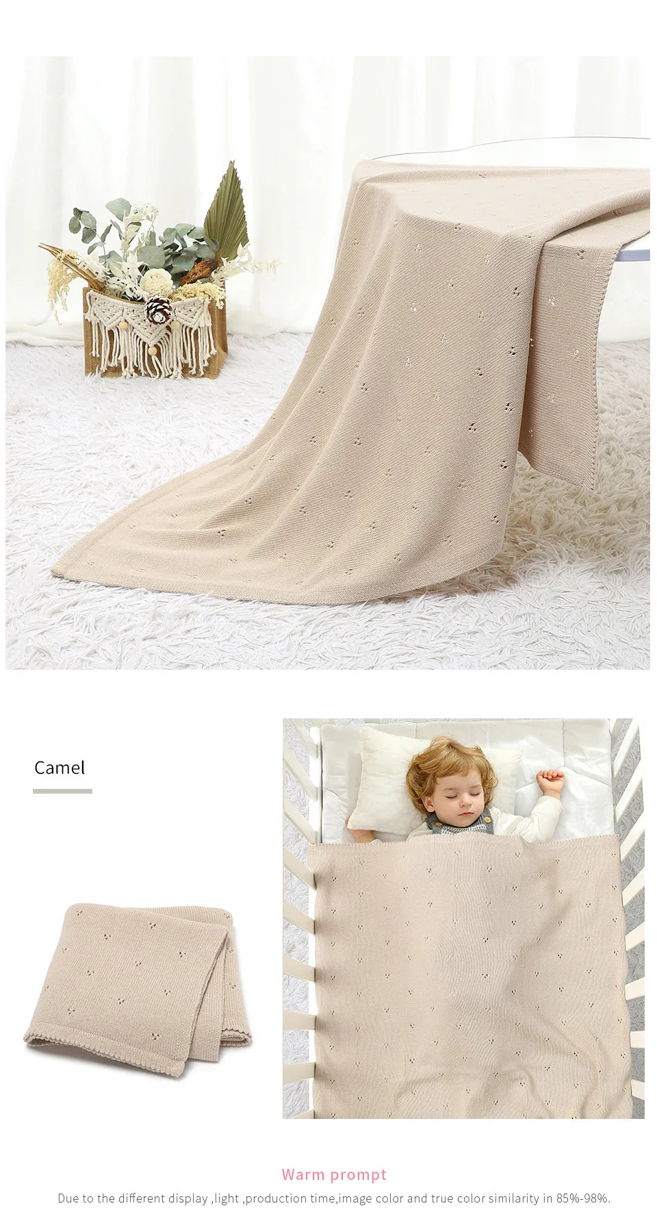 Versatile soft cotton baby blanket, great for swaddling, tummy time, or stroller walks.