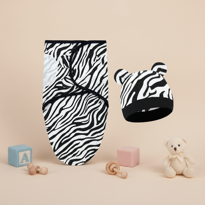 Sleeping aid: baby swaddle wrap & hat set in soft cotton for peaceful infant slumber