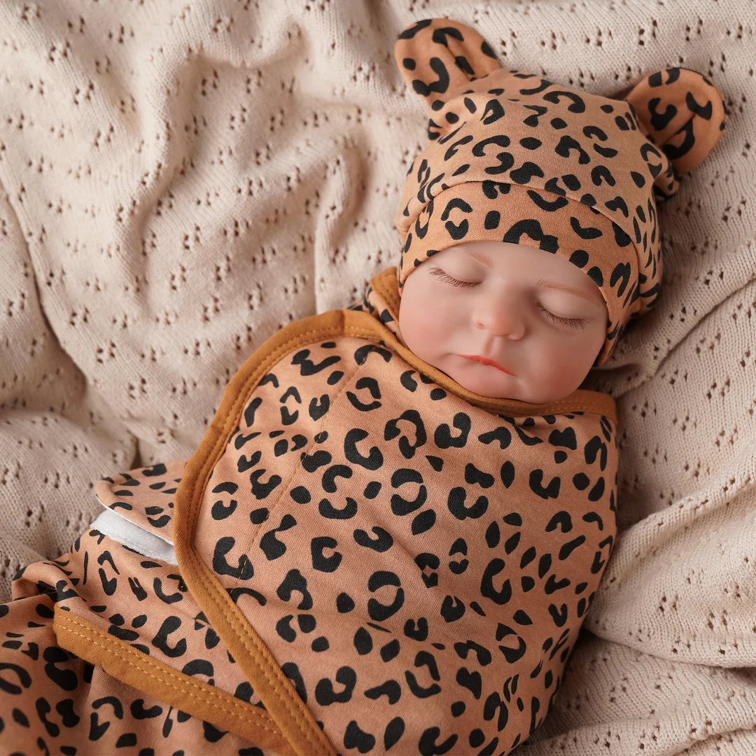 Newborn swaddle & hat set, breathable cotton for infant sleep aid, gray stripes