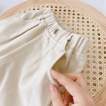 Kids' four seasons cotton pants with stretchable elastic waist for comfort