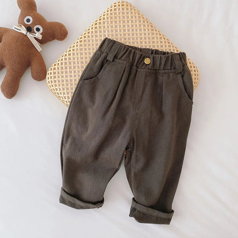 Comfortable elastic waist cotton pants for kids, suitable for everyday wear