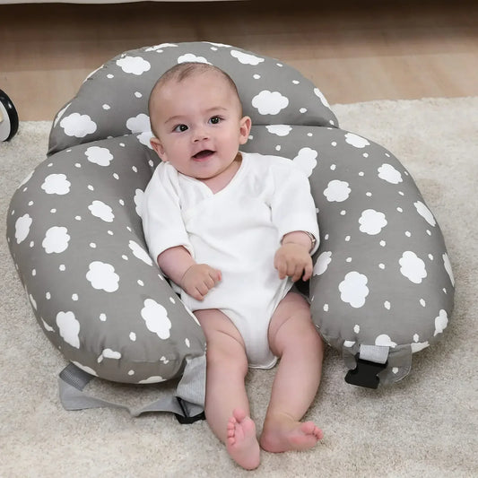 Soft cotton ergonomic baby nursing pillow cover in neutral color for comfortable breastfeeding