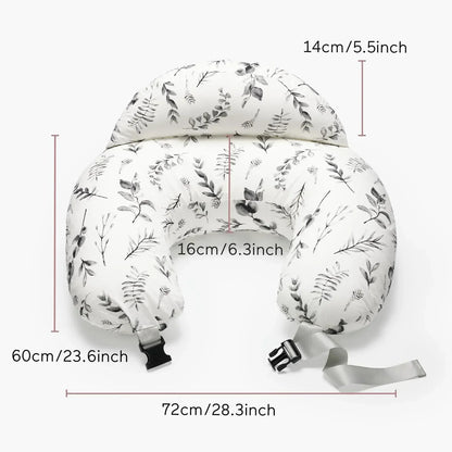 Close-up of a textured ergonomic baby nursing pillow cover, soft cotton for mom and baby comfort
