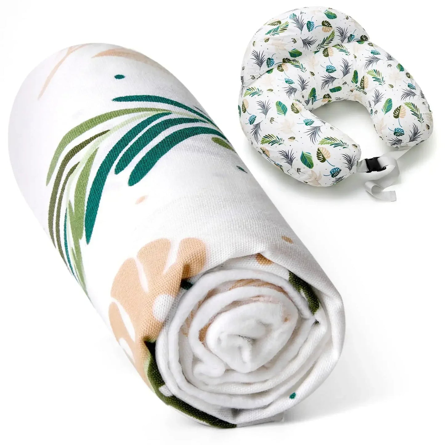Stylized nursery decor with a white ergonomic baby nursing pillow cover, soft and breathable cotton