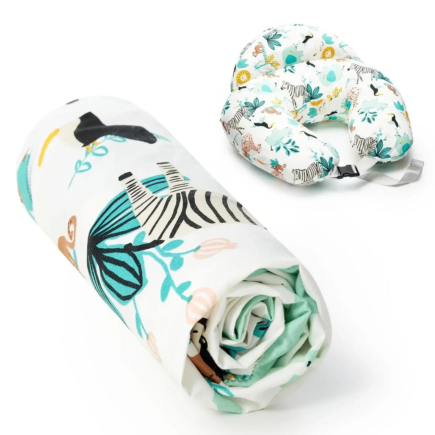 Ergonomic nursing pillow with a patterned cotton cover, designed for comfortable infant feeding support