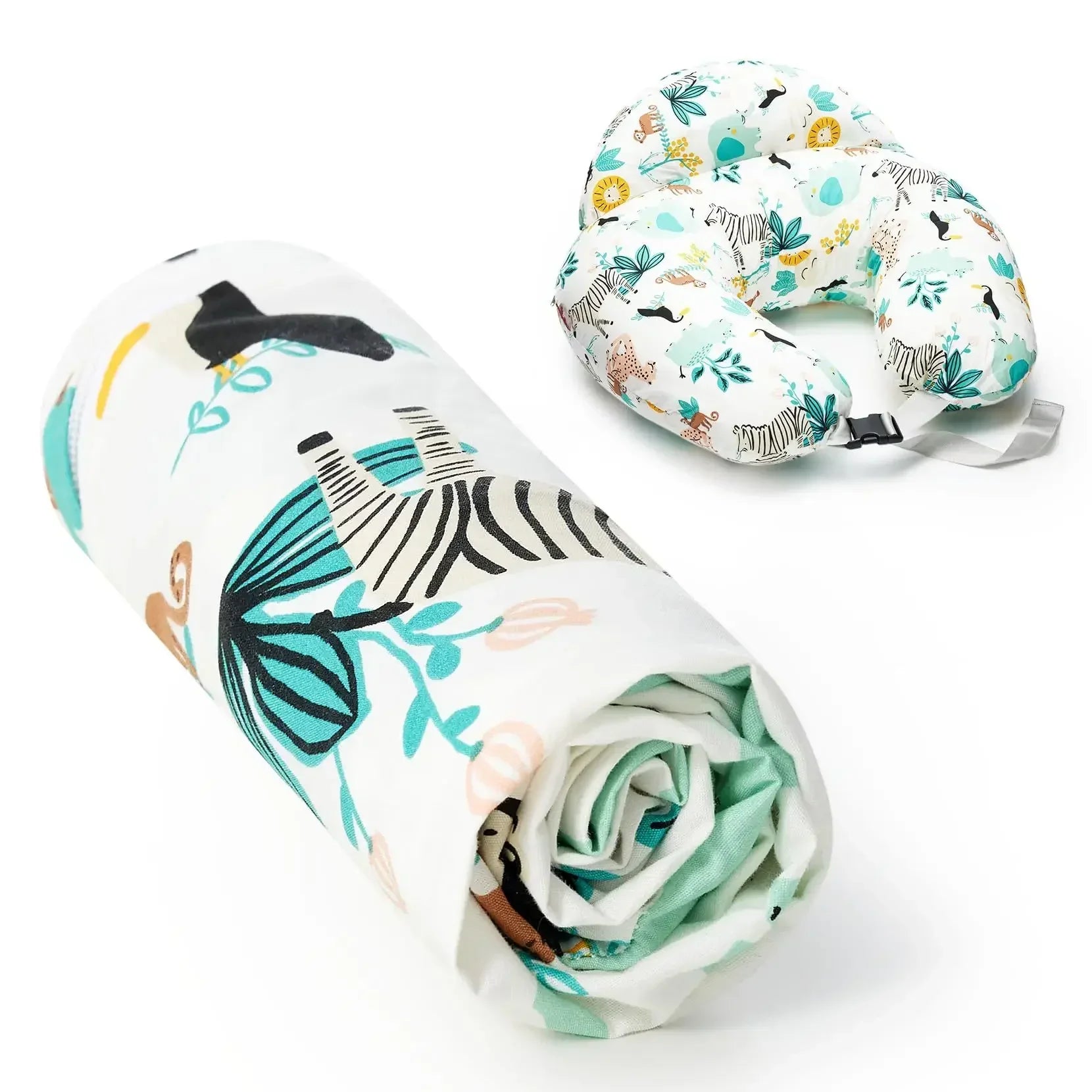 Ergonomic nursing pillow with a patterned cotton cover, designed for comfortable infant feeding support