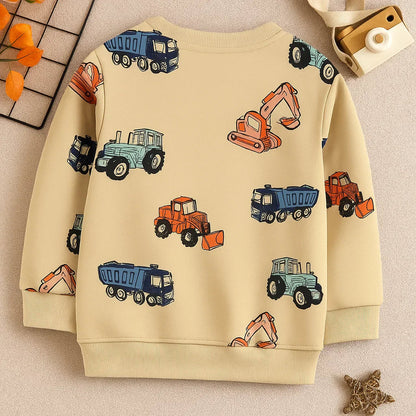 Soft cotton kids' truck sweater, blue with white cartoon truck, long sleeve, for boys casual wear