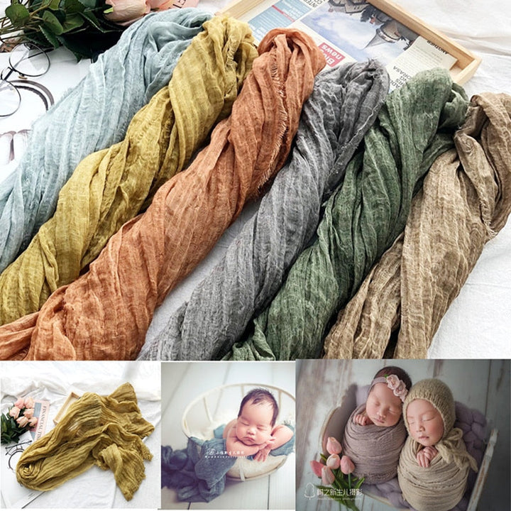 Soft cotton linen baby photography wrap blanket in a versatile neutral color.